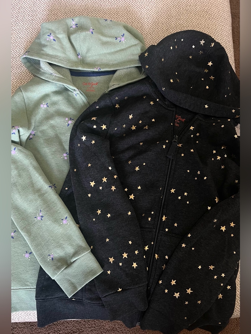 Black Star Print Zip Hoodie & Sage Zip Hoodie